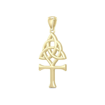 Unite Ancient Symbols: Triquetra Ankh Solid Gold Pendant - Peter Stone | Embrace Spiritual Connection and Eternal Life GPD5661 - Jewelry